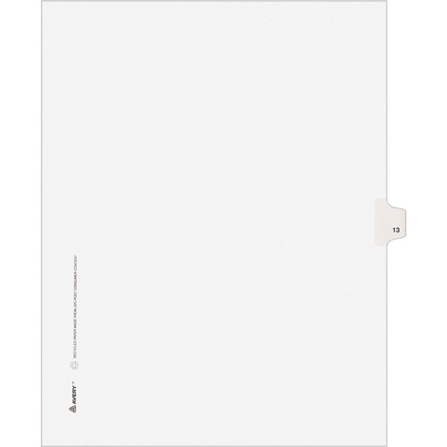 Avery-Style Legal Exhibit Side Tab Divider, Title: 13, Letter, White, 25/pack