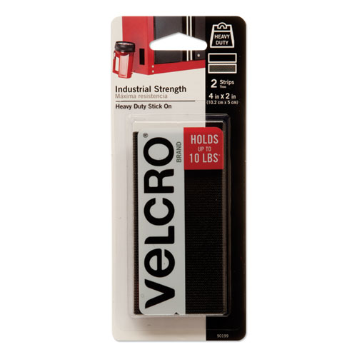 INDUSTRIAL STRENGTH HOOK & LOOP FASTENERS, 2" X 4" STRIP, BLACK