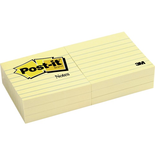 Original Pads In Canary Yellow, 3 X 3, Lined, 100-Sheet, 6/pack