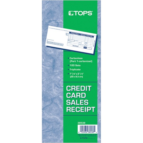 Credit Card Sales Slip, 7 7/8 X 3-1/4, Three-Part Carbonless, 100 Forms