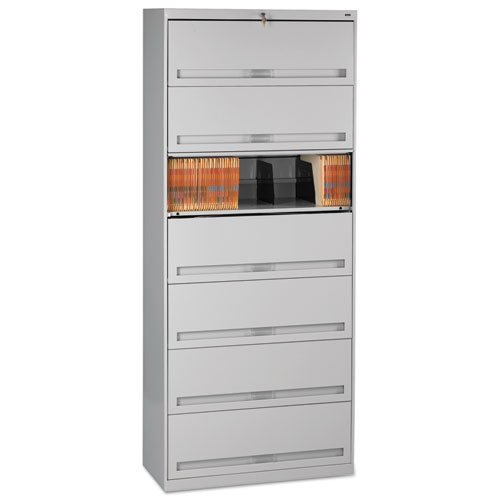 CLOSED FIXED 7-SHELF LATERAL FILE, 36 X 16 1/2 X 87, LIGHT GRAY