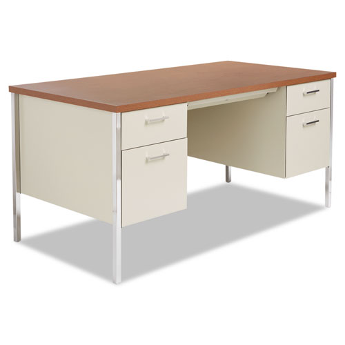 Double Pedestal Steel Desk, Metal Desk, 60w X 30d X 29-1/2h, Cherry/putty