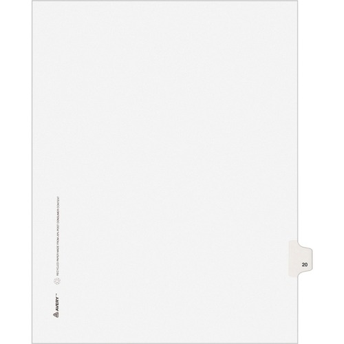 Avery-Style Legal Exhibit Side Tab Divider, Title: 20, Letter, White, 25/pack