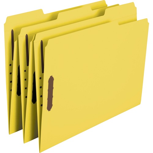 Folders, Two Fasteners, 1/3 Cut Assorted Top Tab, Letter, Yellow, 50/box