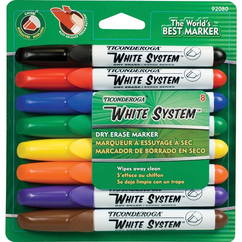 White System Dry Erase Marker, Chisel Tip, Assorted Colors, 8/set