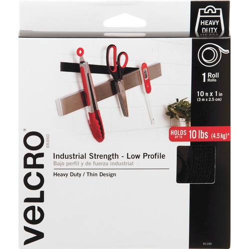 INDUSTRIAL STRENGTH HOOK & LOOP FASTENERS, 1" X 10FT ROLL, BLACK