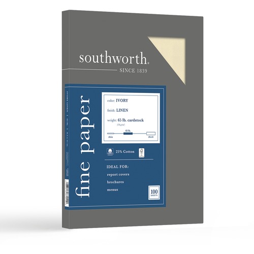 25(percent) Cotton Linen Copy/inkjet/laser Coverstock, 65lb, Letter, Ivory, 100 Sheets