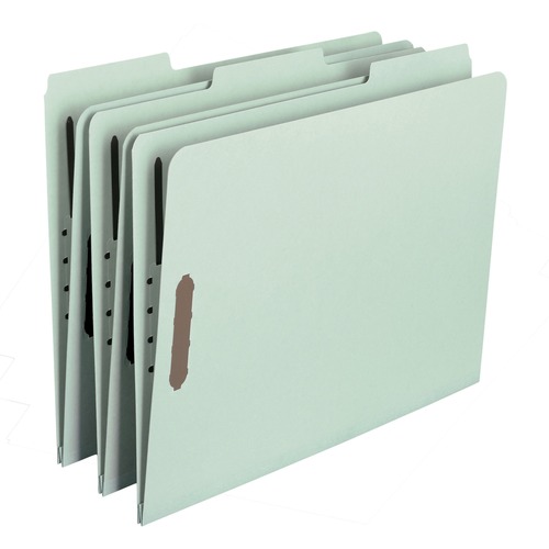 Recycled Pressboard Fastener Folders, Letter, 1" Exp., Gray/green, 25/box