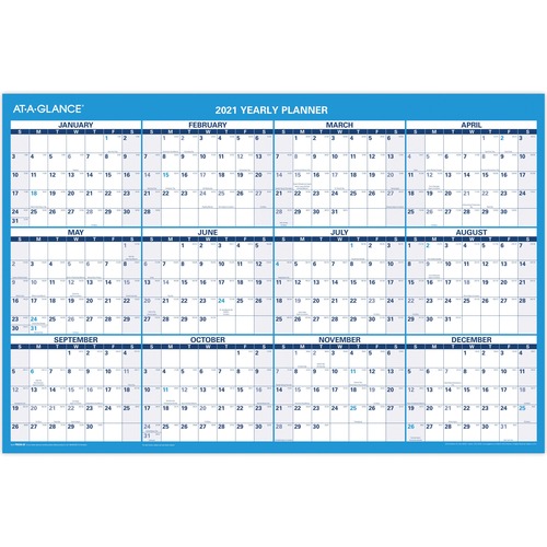 HORIZONTAL ERASABLE WALL PLANNER, 36 X 24, BLUE/WHITE, 2019