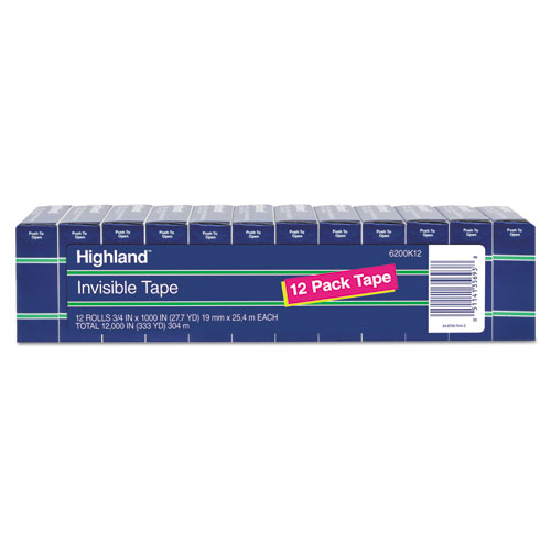 Invisible Permanent Mending Tape, 3/4" X 1000", 1" Core, Clear, 12/pack