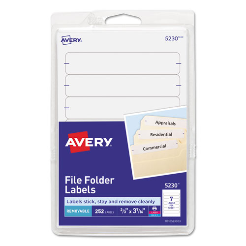 Removable 1/3-Cut File Folder Labels, Inkjet/laser, .66 X 3.44, White, 252/pk
