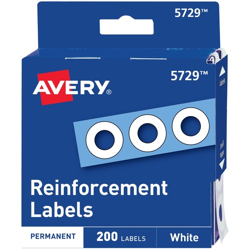 Dispenser Pack Hole Reinforcements, 1/4" Dia, White, 200/pack