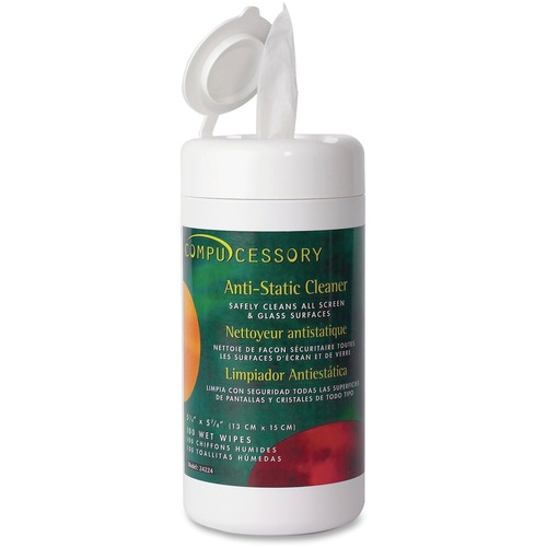 Screen Cleaning Wipes, Antistatic, 100/Tub