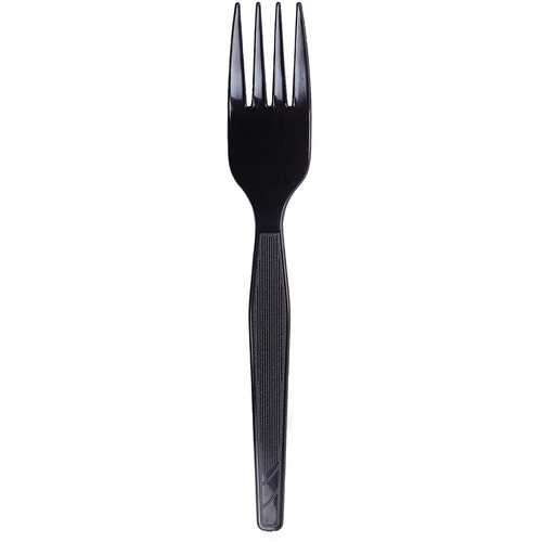 PLASTIC CUTLERY, HEAVY MEDIUMWEIGHT FORKS, BLACK, 1,000/CARTON