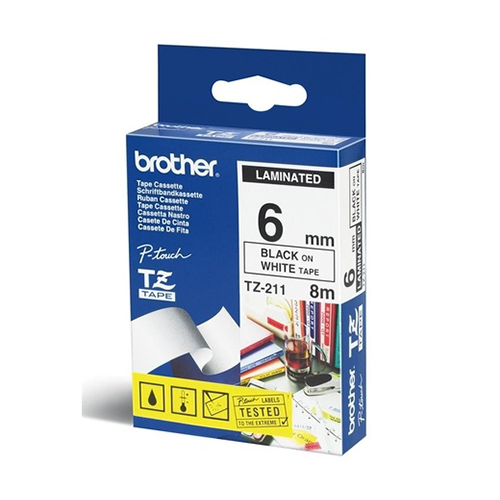 Tze Standard Adhesive Laminated Labeling Tape, 1/4"w, Black On White