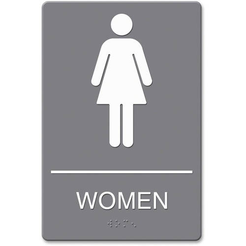 Ada Sign, Women Restroom Symbol W/tactile Graphic, Molded Plastic, 6 X 9, Gray