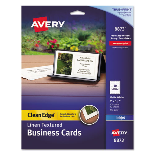 Linen Texture True Print Business Cards, Inkjet, 2 X 3 1/2, Linen White, 200/pk