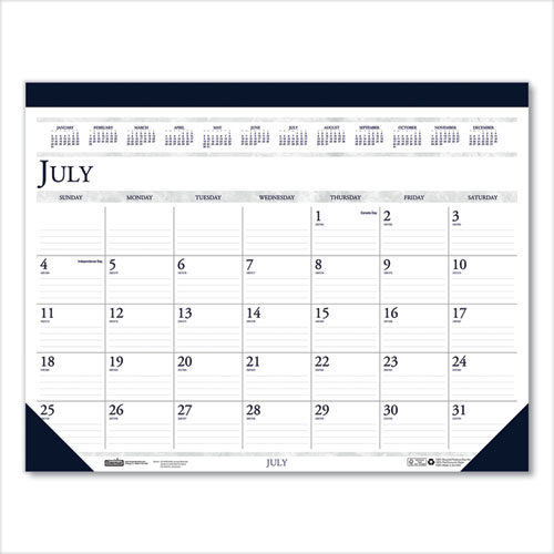 RECYCLED TWO-COLOR ACADEMIC 14-MONTH DESK PAD CALENDAR, 22 X 17, 2018-2019