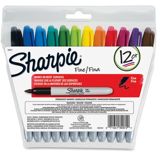 Fine Point Permanent Marker, Assorted, 12/set