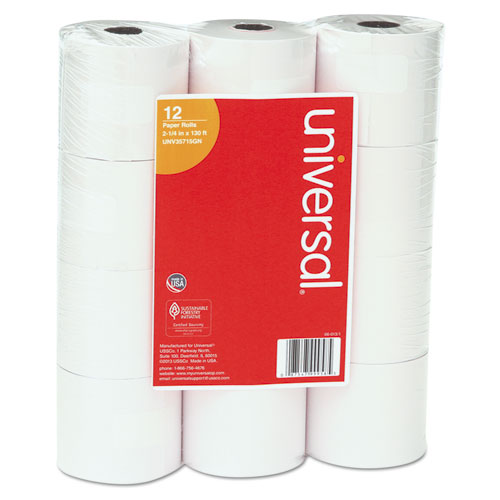 Adding Machine/calculator Roll, 16 Lb, 2-1/4" X 130 Ft, White, 12/pack