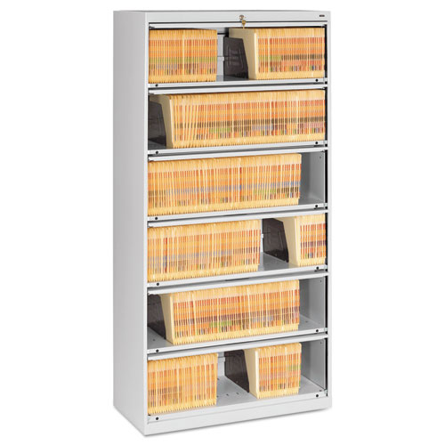 CLOSED FIXED 6-SHELF LATERAL FILE, 36 X 16 1/2 X 75 1/4, LIGHT GRAY