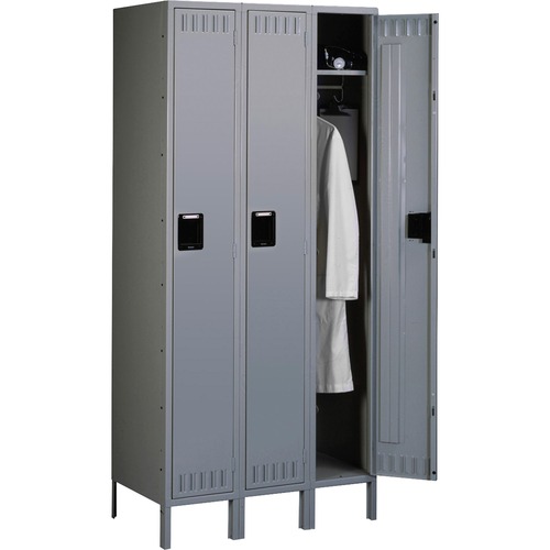 Single Tier Locker With Legs, Three Units, 36w X 18d X 78h, Medium Gray