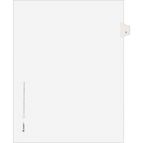 Avery-Style Legal Exhibit Side Tab Divider, Title: 5, Letter, White, 25/pack