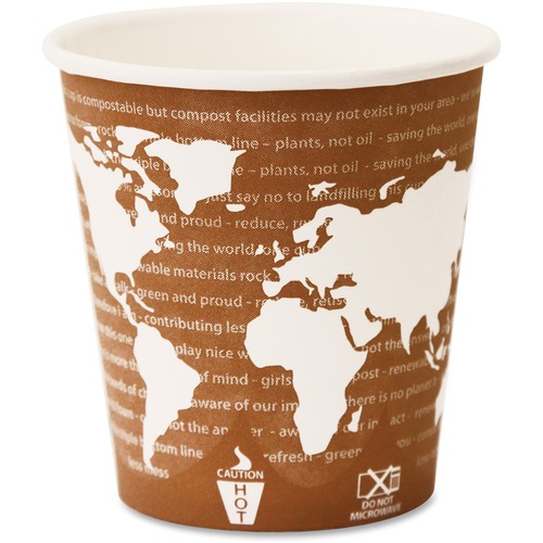 World Art Renewable Compostable Hot Cups, 10 Oz., 50/pk, 20 Pk/ct
