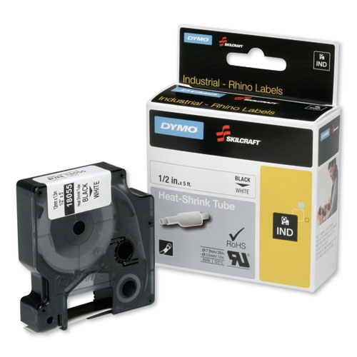7510016576749, DYMO/SKILCRAFT HEAT SHRINK LABEL CASSETTE, 1/2" X 5 FT, BK/WH