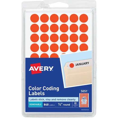 Handwrite Only Removable Round Color-Coding Labels, 1/2" Dia, Neon Red, 840/pack