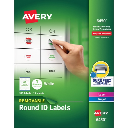 Removable Multi-Use Labels, 1" Dia, White, 945/pack
