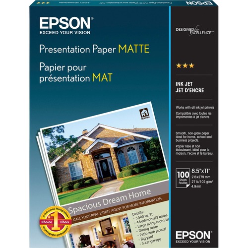 Matte Presentation Paper, 27 Lbs., Matte, 8-1/2 X 11, 100 Sheets/pack