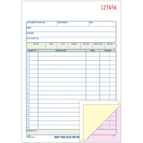 Tops Sales/order Book, 7 15/16 X 5 9/16, 3-Part Carbonless, 50 Sets/book