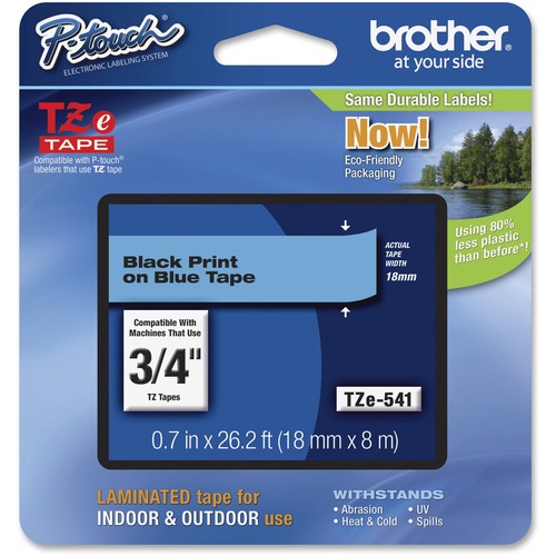 Tze Standard Adhesive Laminated Labeling Tape, 3/4"w, Black On Blue