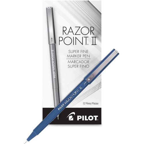 Razor Point Ii Super Fine Marker Pen, Blue Ink, .2mm, Dozen