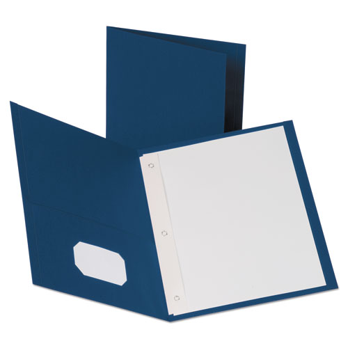 LEATHERETTE TWO POCKET PORTFOLIO WITH FASTENERS, 8 1/2" X 11", BLUE, 10/PK