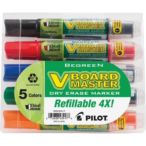 Begreen Dry Erase Marker, Assorted, Chisel, 5/pack