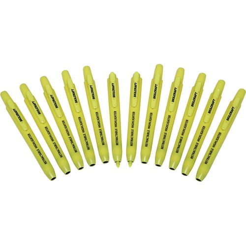 7520015548210, RETRACTABLE HIGHLIGHTER, CHISEL TIP, YELLOW, DOZEN