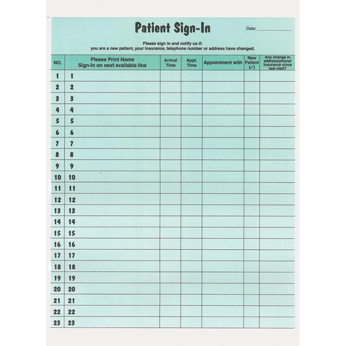 Patient Sign-In Label Forms, 8 1/2 X 11 5/8, 125 Sheets/pack, Green
