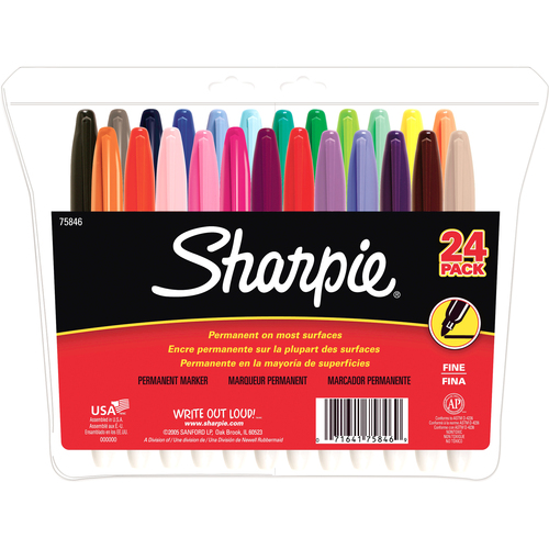 Fine Point Permanent Marker, Assorted, 24/set