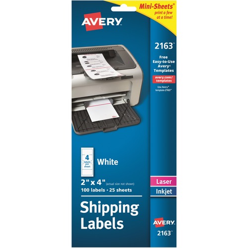 Laser Labels, Shipping, 2"x4", 100/PK, White