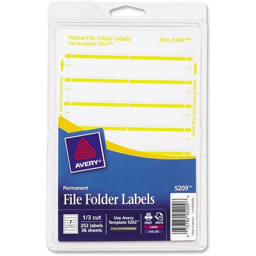PERMANENT FILE FOLDER LABELS, 11/16 X 3 7/16, WHITE/YELLOW BAR, 252/PACK
