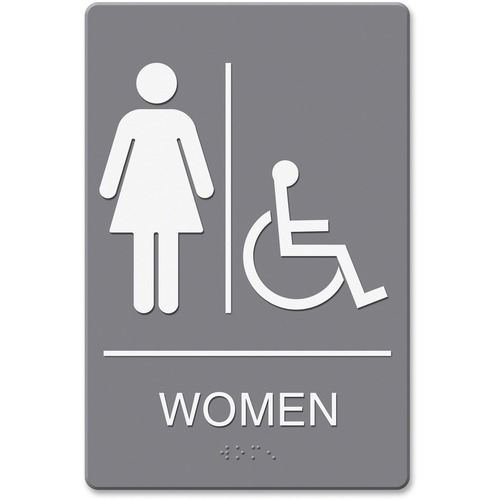 Ada Sign, Women Restroom Wheelchair Accessible Symbol, Molded Plastic, 6 X 9