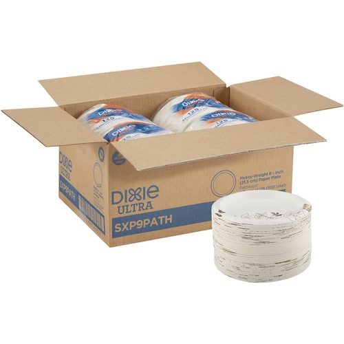Dixie Foods  Plates, Extra Heavy Weight, 8-1/2", 500/CT, Pathways/White