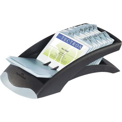 Visifix Desk Business Card File, Holds 200 4 1/8 X 2 7/8 Cards, Graphite/black