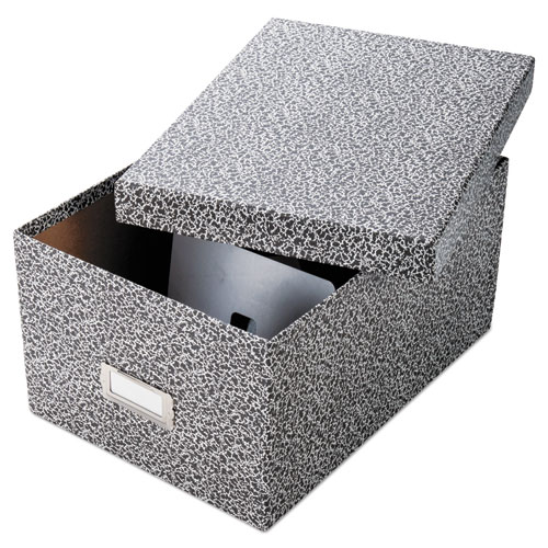 Reinforced Board Card File, Lift-Off Cover, Holds 1,200 5 X 8 Cards, Black/white