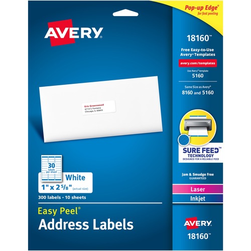 Mailing Labels, Laser/Inkjet, 1/2"x2-5/8", 300 Labels/PK, WE