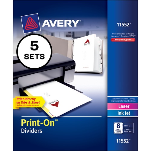 Print-On Dividers, 8-1/2"x11", 8TB/5ST, 5/PK, White