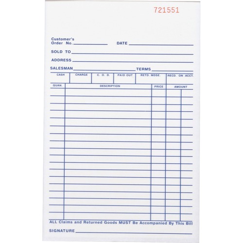 Business Source  Carbonless Bk,All-Purpose,2Prt,5-1/2"x8-1/2",50BK/PK,WE/CA