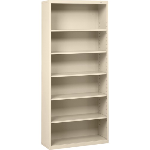 Metal Bookcase, Six-Shelf, 34-1/2w X 13-1/2h X 78h, Putty